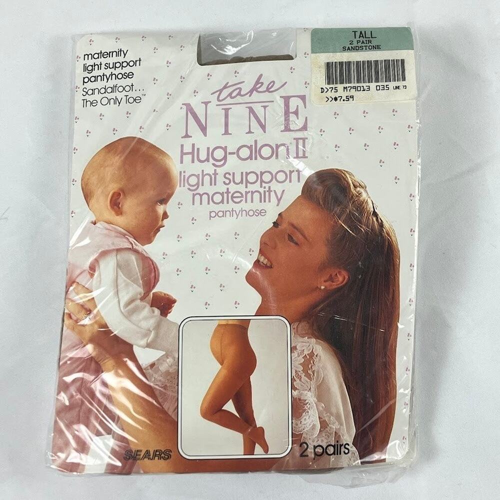 Vintage Sears Take Nine Maternity Pantyhose Tall Sandstone 2 Pair Deadstock